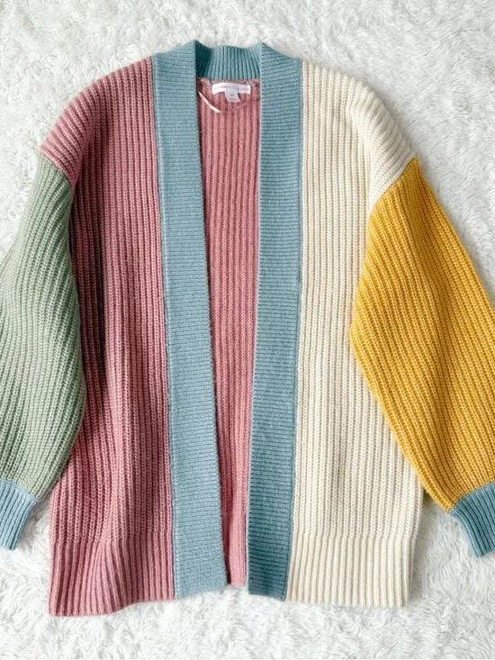 Jillian Harris x Joe Fresh Color Block Open Cardigan Knit Sweater SMALL Cozy - Picture 2 of 7